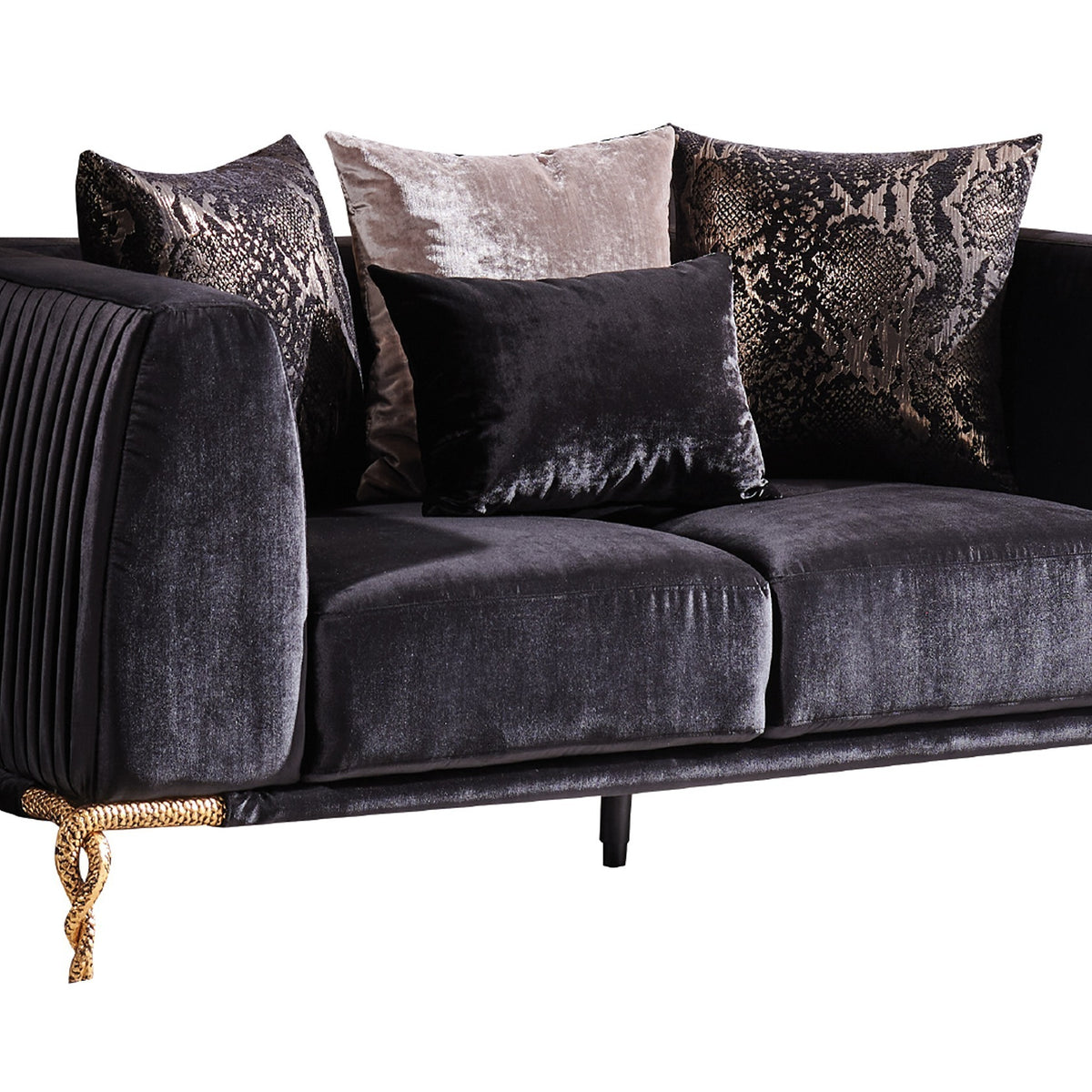 Majestic Shiny Thick Velvet Fabric Upholstered 2PC Living room set made with wood in Black