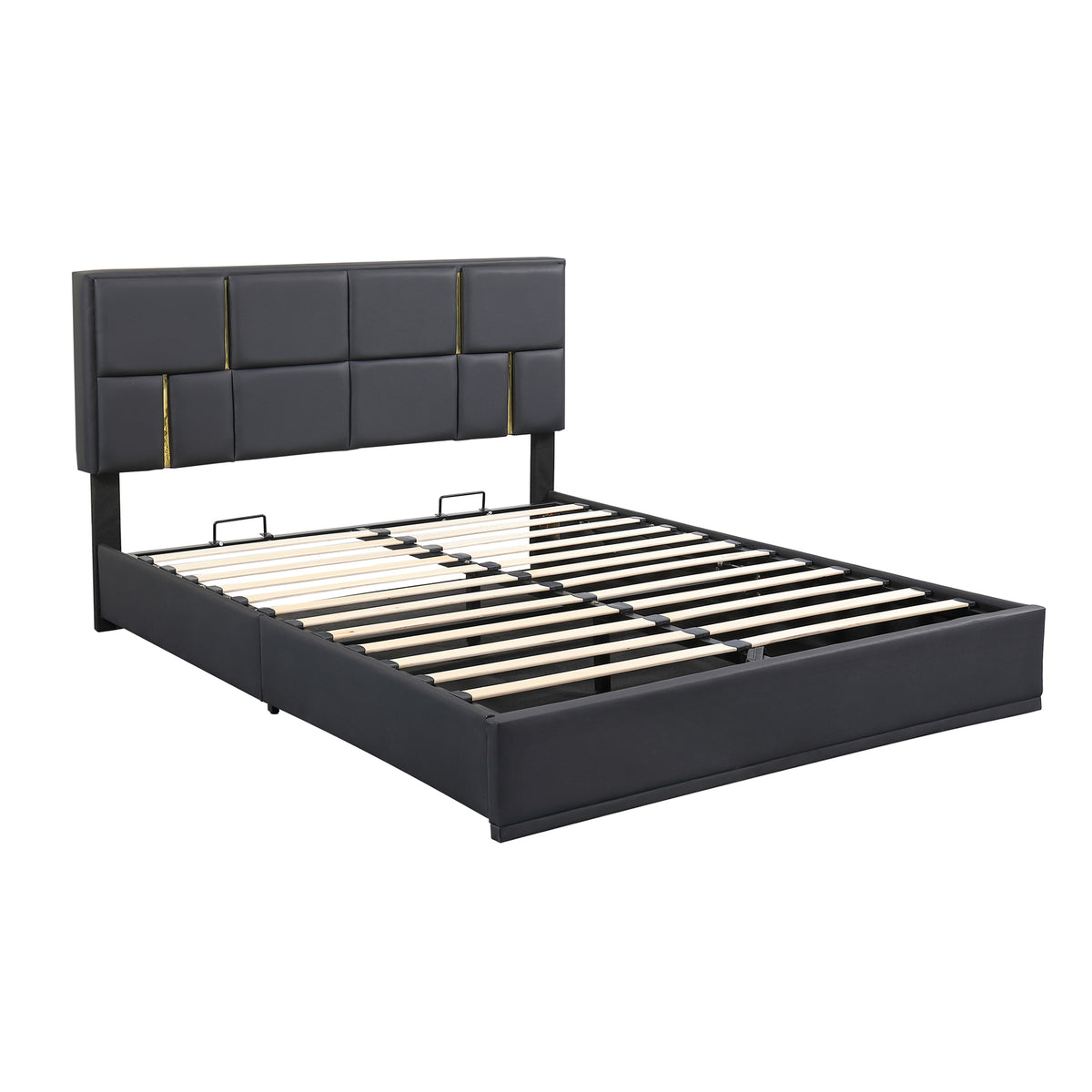 2-Pieces Bedroom Sets,Queen Size Upholstered Platform Bed with Hydraulic Storage System,Storage Ottoman with Metal Legs,Black
