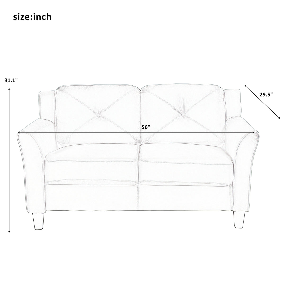 U_STYLE Button Tufted 3 Piece Chair Loveseat Sofa Set