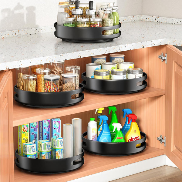 Lazy Susan Turntable Organizer Rotating Spice Rack - 10 Inch Metal Lazy Susan Rack for Cabinet, Kitchen Organizers and Storage for Counter Refrigerator Pantry Cupboard, Black Y