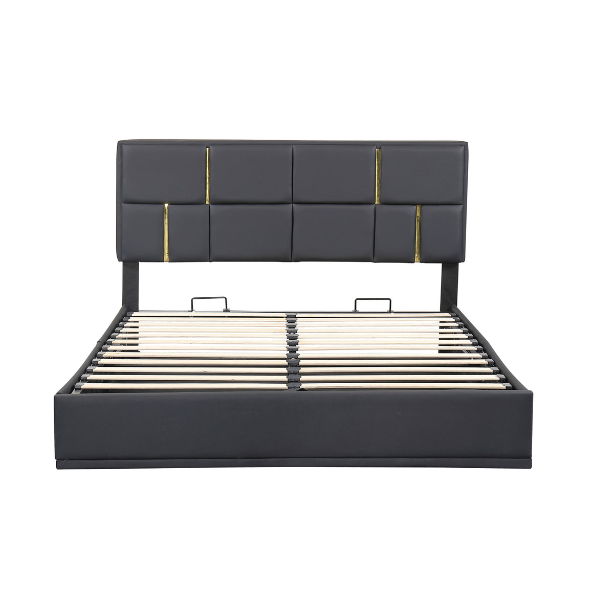 2-Pieces Bedroom Sets,Queen Size Upholstered Platform Bed with Hydraulic Storage System,Storage Ottoman with Metal Legs,Black