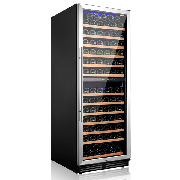 SOTOLA 24 inch Dual Zone Wine Cooler Refrigerator, 152 Bottle Large Capacity Fast Cooling Low Noise, Frost Free Wine Fridge with Digital Temperature Control, Freestanding or Built-in