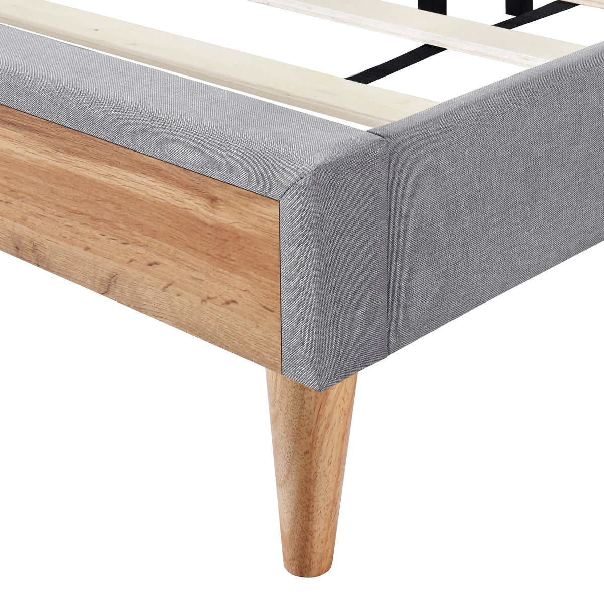 Upholstered Platform Bed with Rubber Wood Legs,No Box Spring Needed, Linen Fabric,Queen Size-Gray